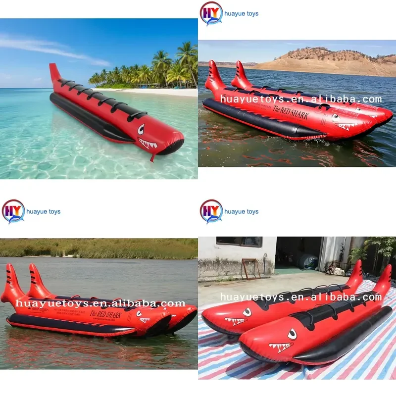 0.9mm PVC Tarpaulin Red Inflatable Water Flying Shark Banana Boat,inflatable Water Toys for Entertainment for Sales