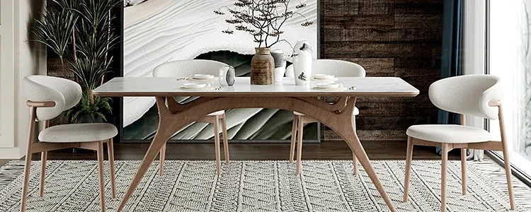 All solid wood rock slab dining table and chair combination household Japanese Nordic simple rectangular dining table