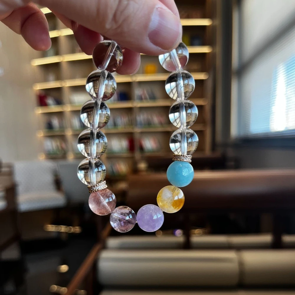 Natural White Crystal Bracelet Color Duobao Beaded Aquamarine Crystal Bracelet Fashion Light Luxury Jewelry