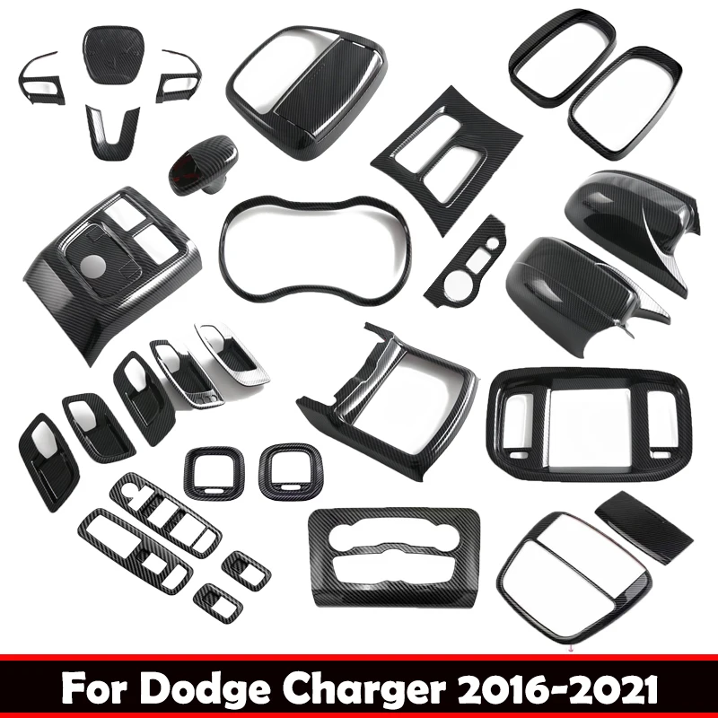 

For Dargo Charger 2016-2021 ABS carbon fiber door handle bowl window rise switch panle gear shift panle front water cup cover
