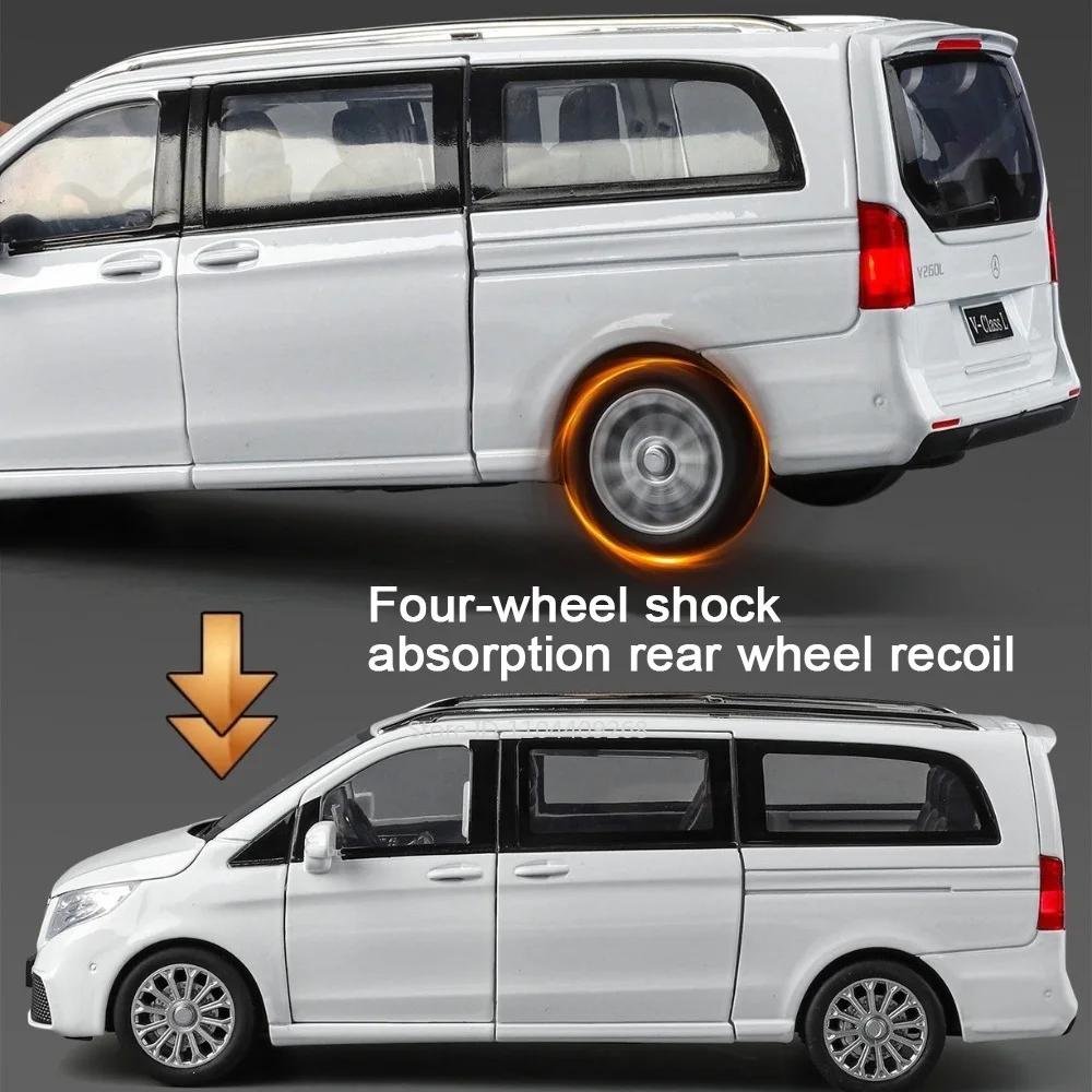 1:24 Scale V260L D9 MPV Model Toy Car Wheel Steering Shock Absorption Doors Opened Business Cars Models for Kids Presents
