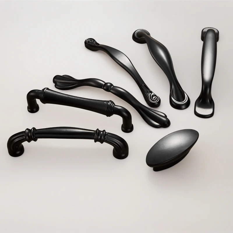 Black Zinc Alloy Furniture Handles & Knobs Modern Vintage Drawer Pulls for Kitchen Cabinet Cupboard Bedroom Wardrobe Hardware