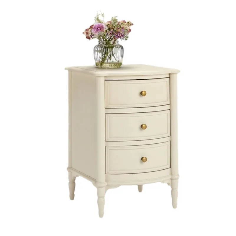 

American retro rattan bed, double bed European solid wood carving flower, American cream white