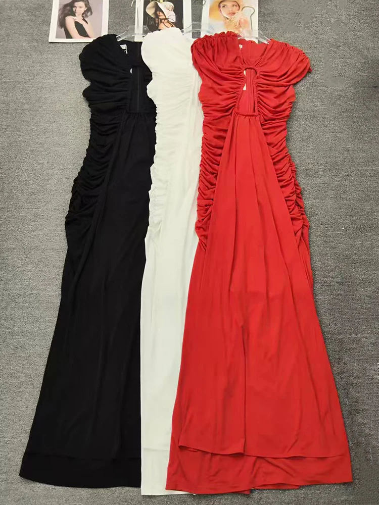 En el otoño de 2022, ropa de mujer: vestido plisado recortado retro de color sólido, vestido de noche sexy, vestido irregular ajustado elástico