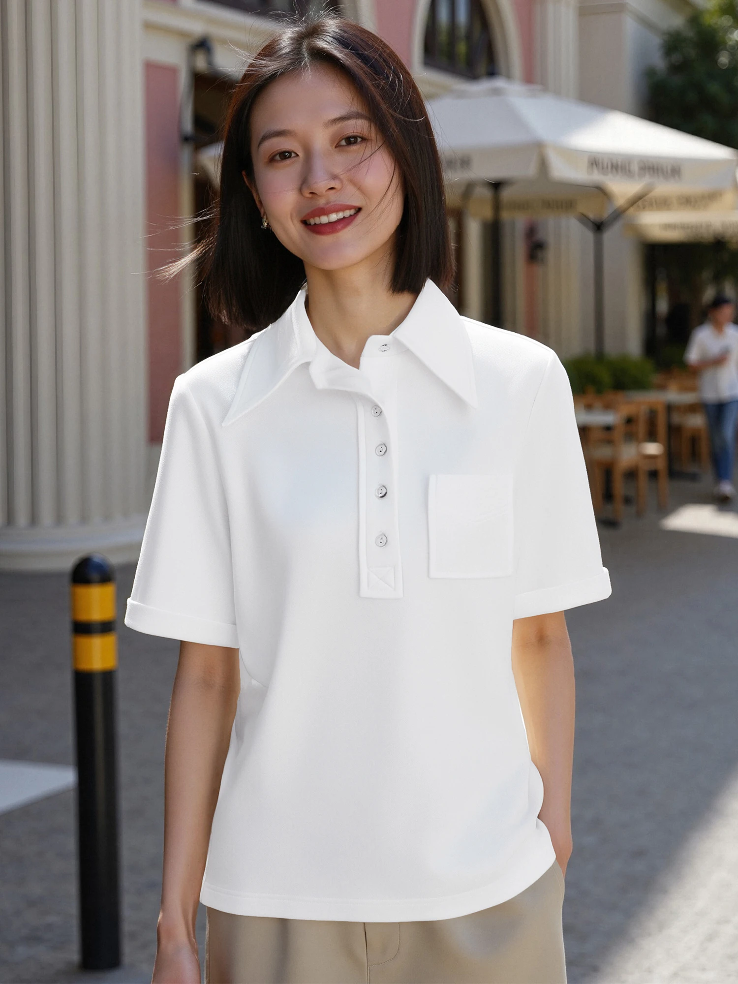 

Chivirin Women's ort Sve irt Pure Color Miu Sle Spor Faion Retro Trendy Top Comfortable Fit Casual irt