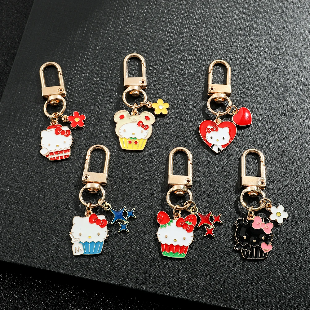 Sweet Cute Hello Kitty Cake Charm Pendant Keychain for Women Girls Fans Sanrio Keyring Birthday Wedding Party Children\'s Gifts