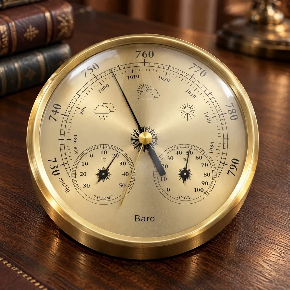 Analog 130mm Weather Display with Thermometer Hygrometer and Barometer for Temperature Humidity Pressure Readings