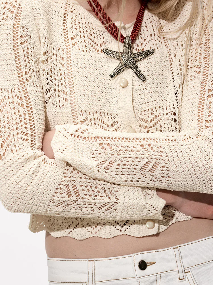 

New Summer 2025 Women's Knitted Long Sve round Ne Floral Embroidery Me Coat Versatile Ele Commute Sle Outerwear