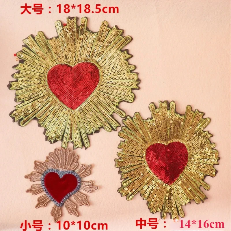 New Love Hearts Sequin Patches for Kids Women Clothes DIY Stripes Iron on Appliques Thermo Clothing Embroidery Heart Badges