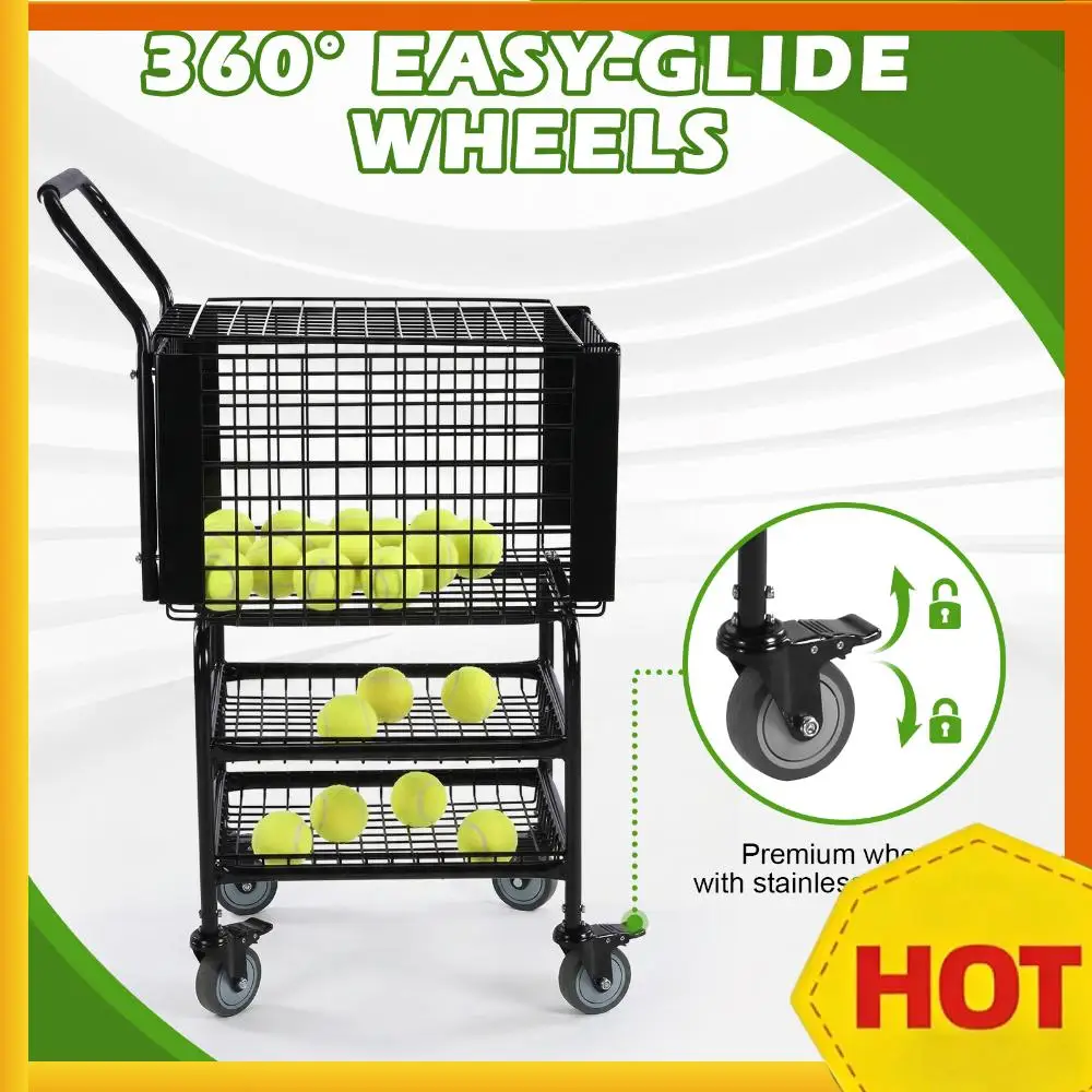 

Tennis Ball Basket Cart with Easy Load Mobile Training Tennis Car Holds 350 Balls for Teaching & Court Use