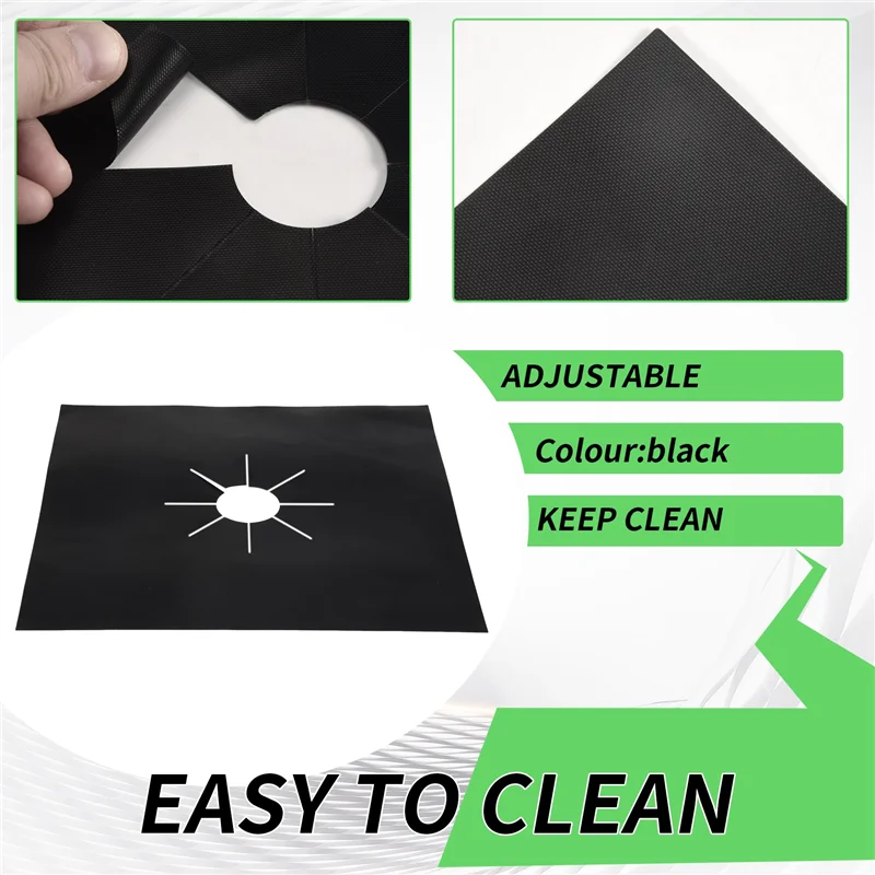 PZHI-6X Reusable Non-Stick Black Gas Range Stove Top Burner Covers Protector Liner