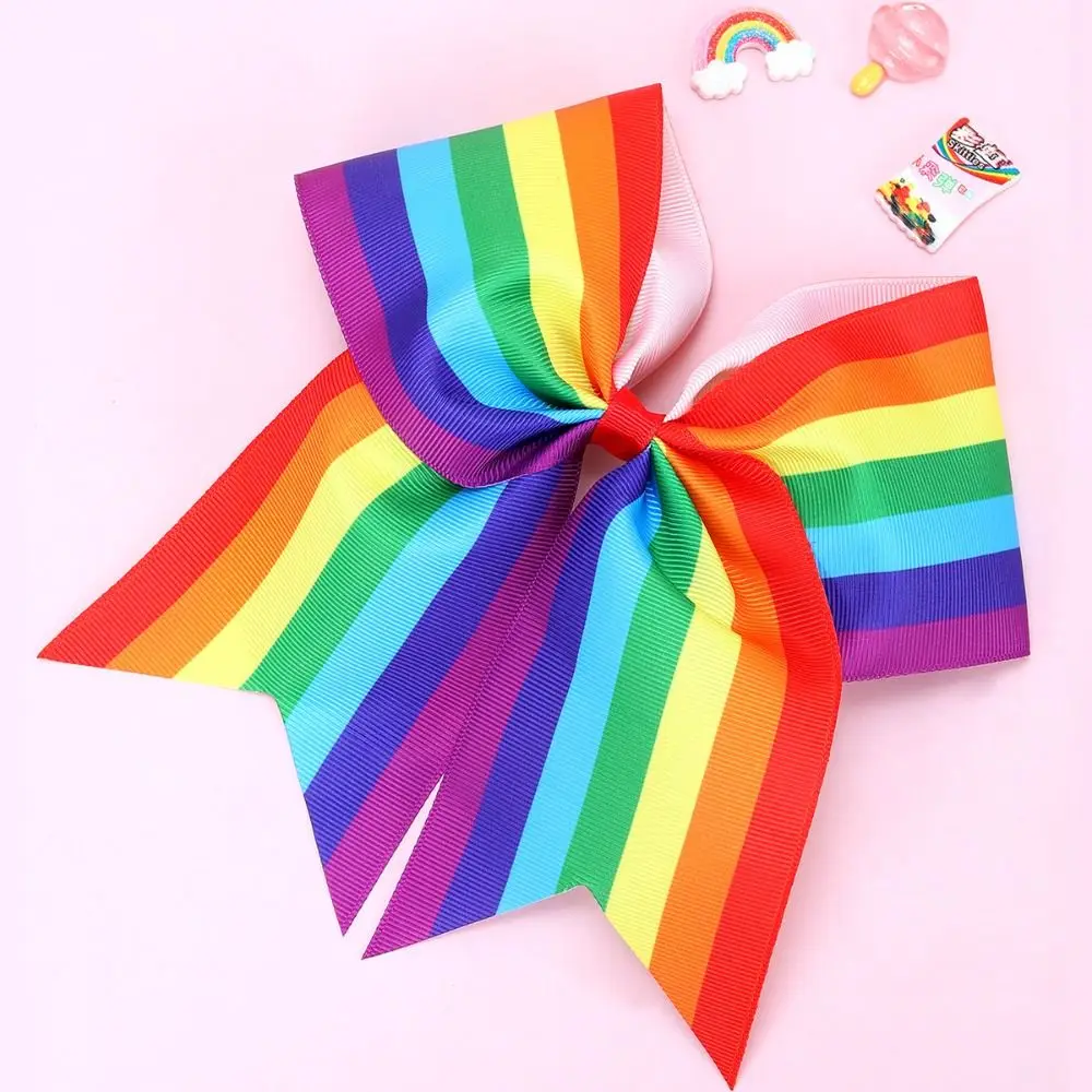 Birthday Gifts Elastic Rainbow Hair Clips Not Harm Unique Rainbow Hair Bow Ties Jumbo Large Pride Day Ribbon Hair Band Women