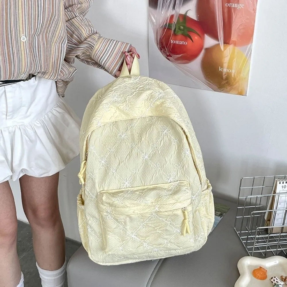 Bow Embroidery Laptop Backpack Large Capacity Lightweight Design Travel Backpack Korean Version Versatile Style Casual Backpack
