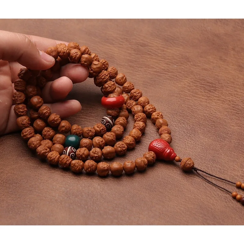 Dragon-patterned peach pit carving, 108 Arhat beads, short round small walnut bracelet, necklace, and pendant for hang