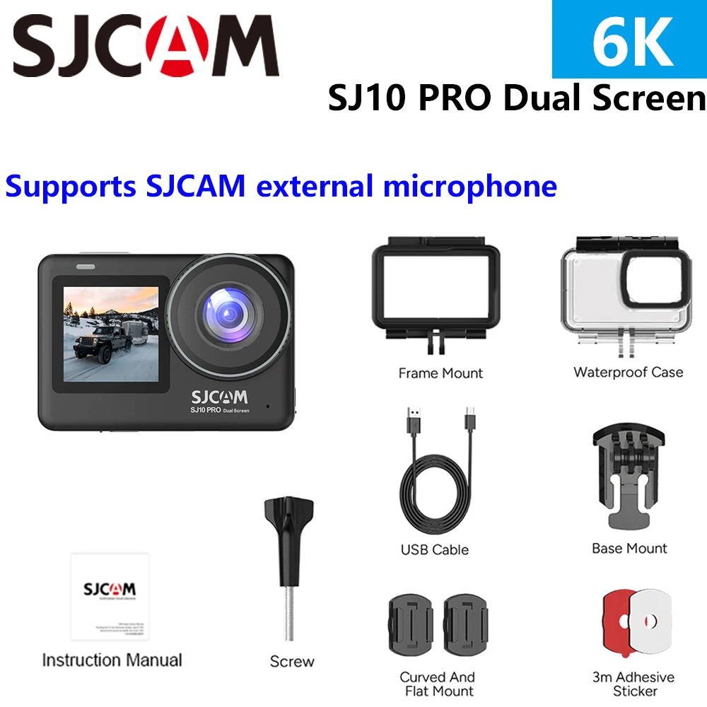 SJCAM SJ10 Pro Dual Screen 6K30FPS 4K60FPS 20MP 6-assige stabilisatie Groothoek Slow Motion 5G WiFi Actiecamera Audio-opname