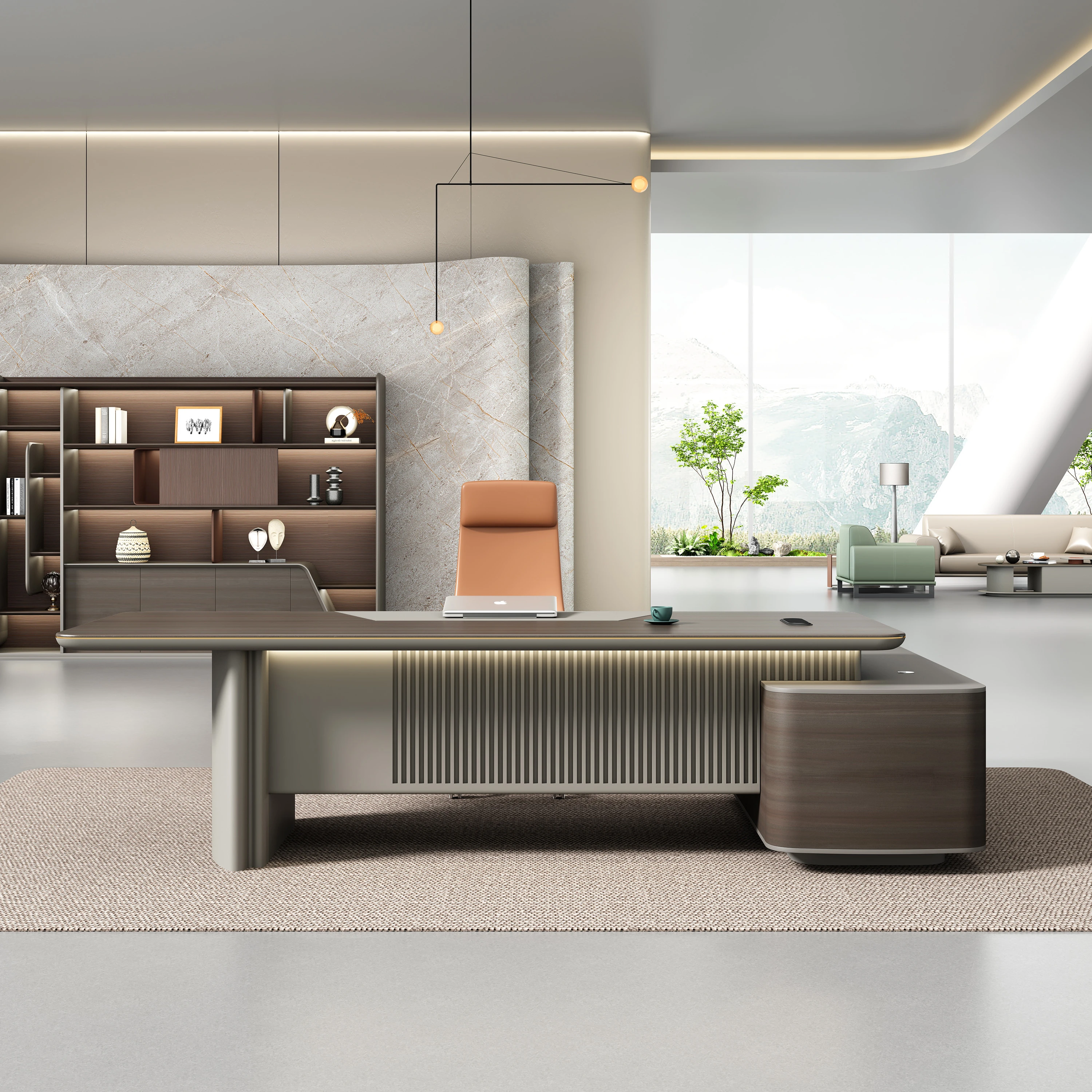 L Shape Luxury Custom Office Furniture CEO Office Boss Table