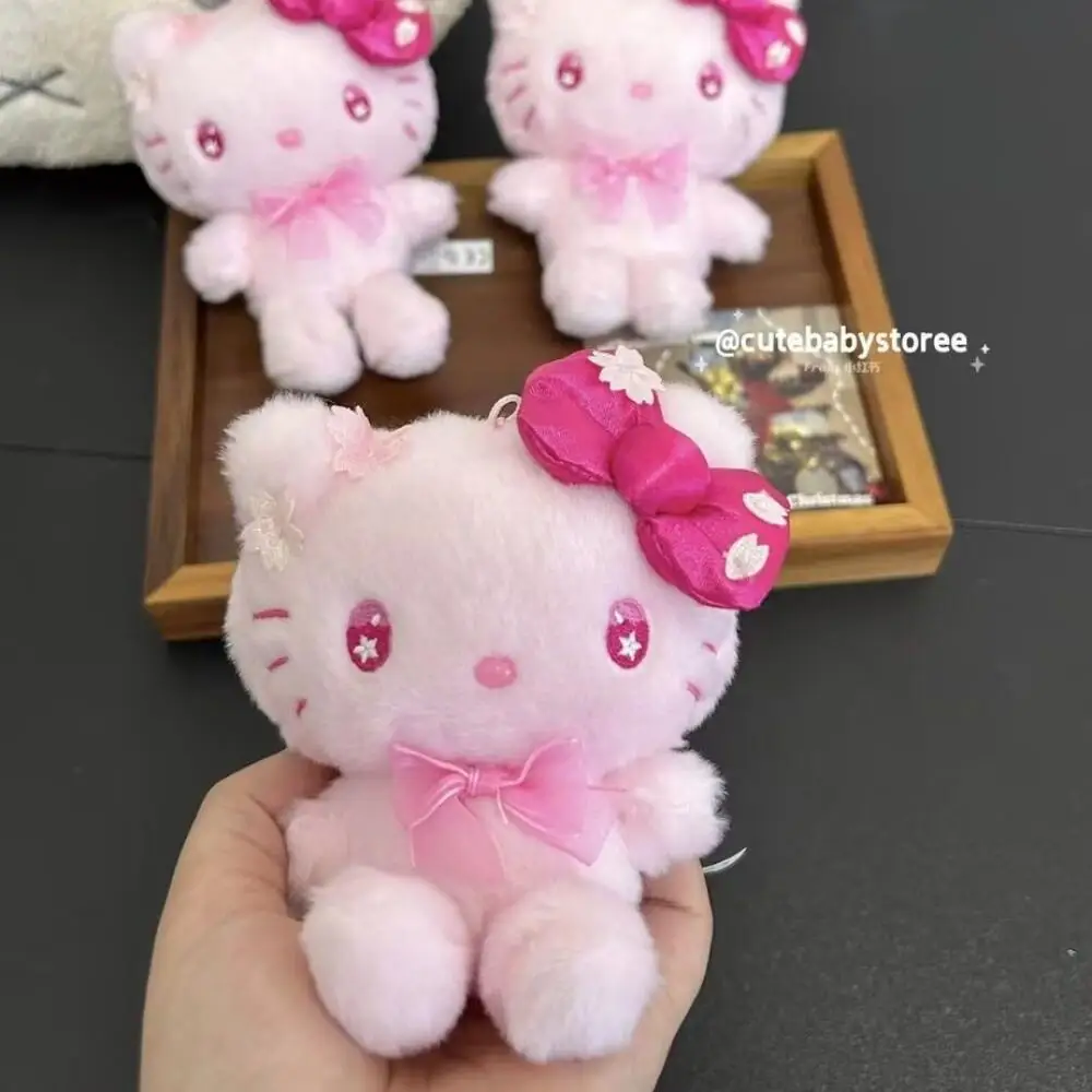 Sanrio Pink Cherry Blossoms Hello Kitty Soft Plush Doll Backpack Hanging Ornaments Keychain Decoration Girl Valentine's Day Gift