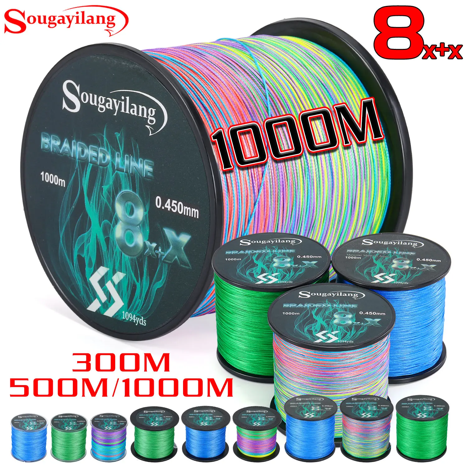 Sougayilang - Línea de Pesca Multifilamento de 300M, 500M, 1000M, 7-30lb de Potencia Máxima, 9 Hilos, Línea de Pesca PE, Línea de Pesca de Carpa, Herramienta de Pesca