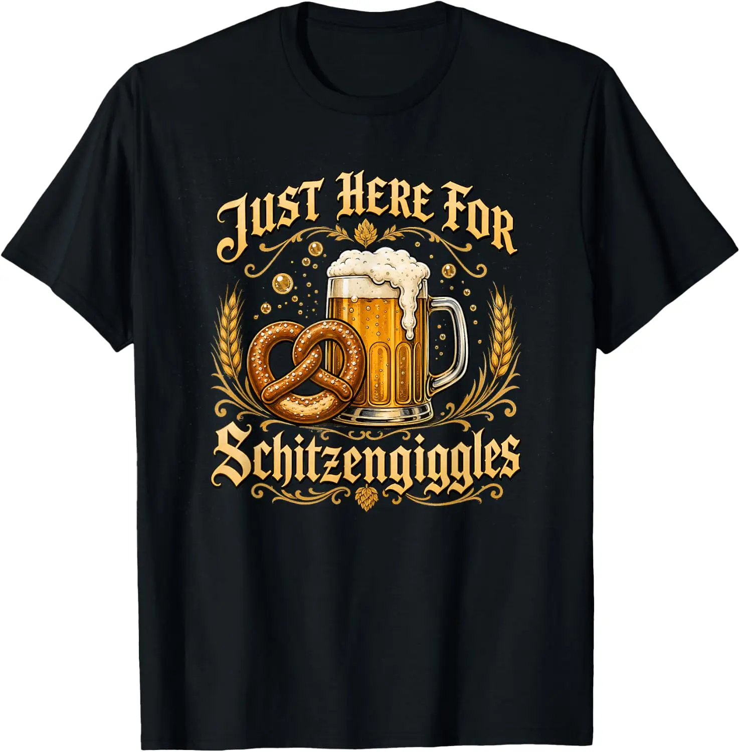 Just Here For Schitzengiggles Prost Funny Oktoberfest T-Shirt Cute Halloween Pumpkin Short-Sleeve Tee: Fun, Breathable, Pure Cotton, Stylish—Perfect for Sports, Lounging, or Casual Wear.
