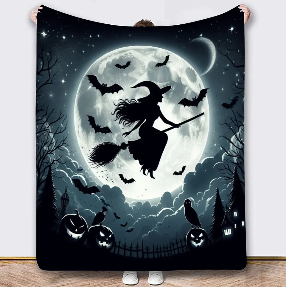 New Broom Witch Flannel Blanket Mysterious Witch Throw Blanket Gift for Sister Home Sofa Decor Source Factory Wholesale