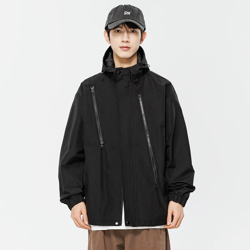 

Новинка 2024, мужское длинное пальто с двойной молнией, осенне-зимнее пальто, молодежное модное пальто с капюшоном, повседневное свободное длинное пальто све