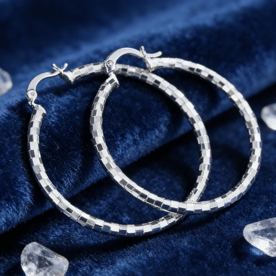 New fashion 925 Sterling Silver special Lattice pattern 4CM circle Earrings for Women Affordable  Jewelry wedding accessories