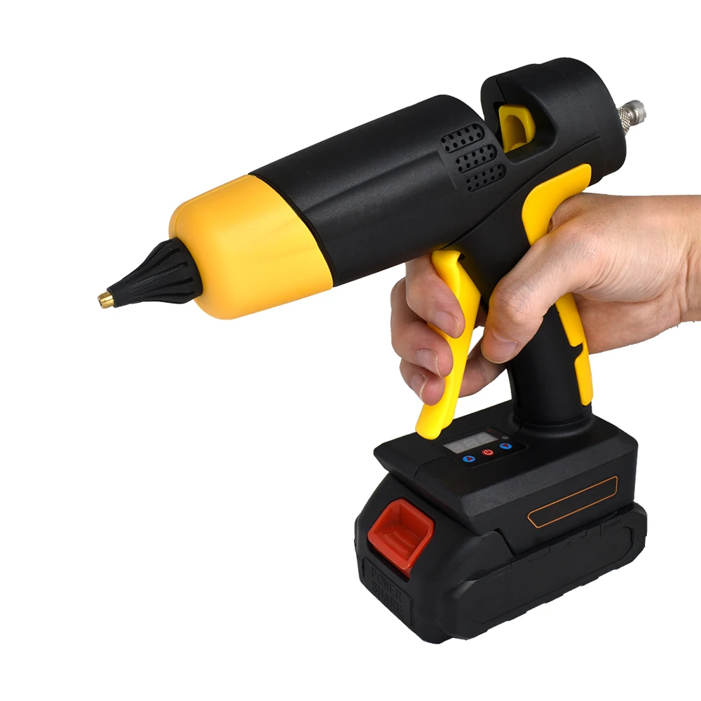 デジタルディスプレイ付きコードレス電気ホットメルト接着剤ガン,交換可能なバッテリー付きツール,11mmの接着剤と交換可能なレバー,21v,120w