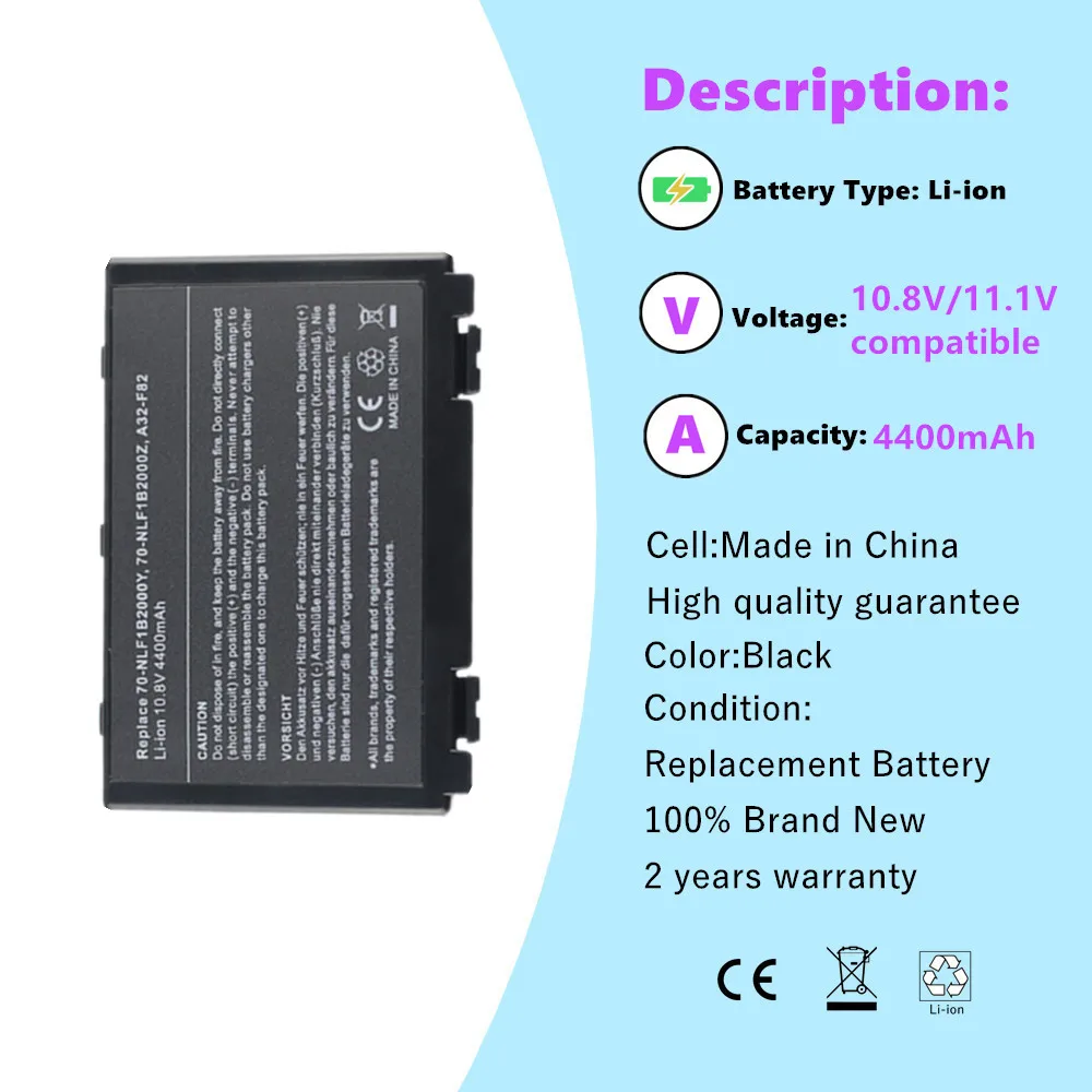 11.1v K50in 6 Cell Battery Pack For Asus K40 / F82 / A32 / F52 / K50 / K60 L0690L6 A32-F82 K40in K40af K50ij