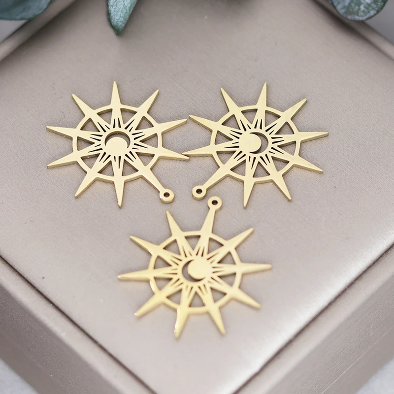 3pcs Stainless Steel Casting Sun Moon Charms Sunburst Pendant Women DIY Making Earrings Necklace Bracelet Jewelry Accessories