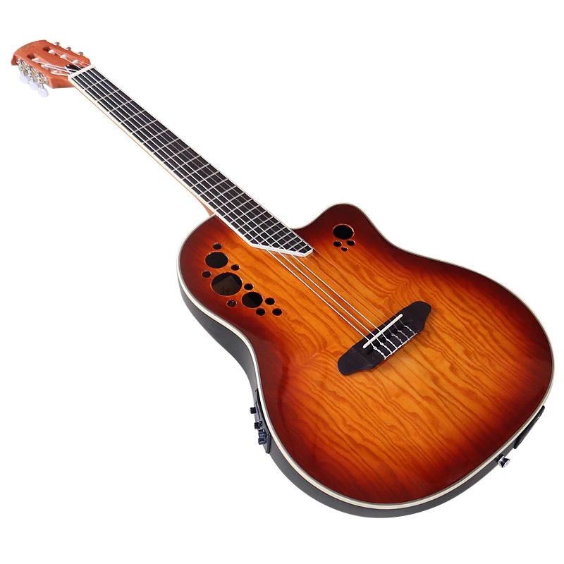 Round Back Electric Classical Guitar with EQ 41 Inch 6 String Ashwood Top Cutaway Design High Glossy Sunburst&Natural&Blue Color