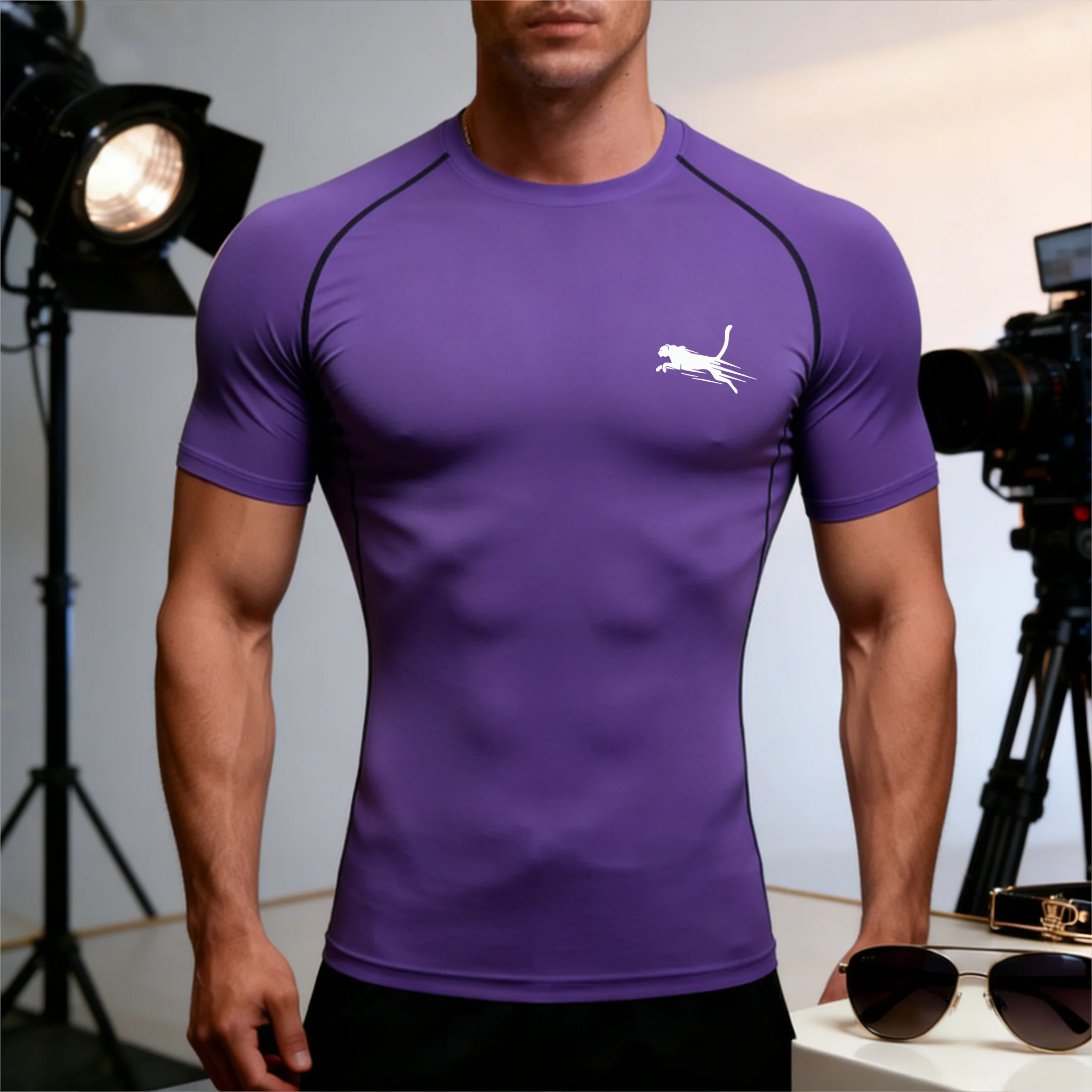 Herren Flight Print Schnelltrocknendes Kompressions-T-Shirt – Elastisches Slim Fit Sportshirt für Fitness, Laufen und Training – Detail 12