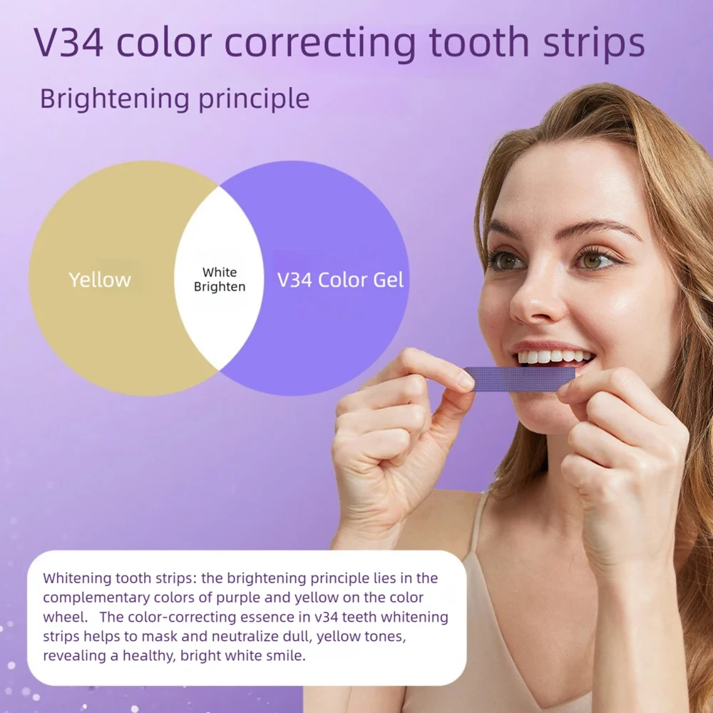 

Purple Teeth Whitening Strip No Sensitive Teeth Bleaching Strip Colour Corrector Instant Teeth Clean Strip,At-Home Teeth Whiter