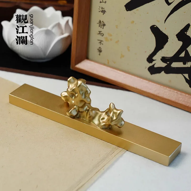 Creative Solid Brass Paperweight & Pen Holder , Multi-Function Writing Tool for Calligraphy & Painting, Desk Organizer Gift