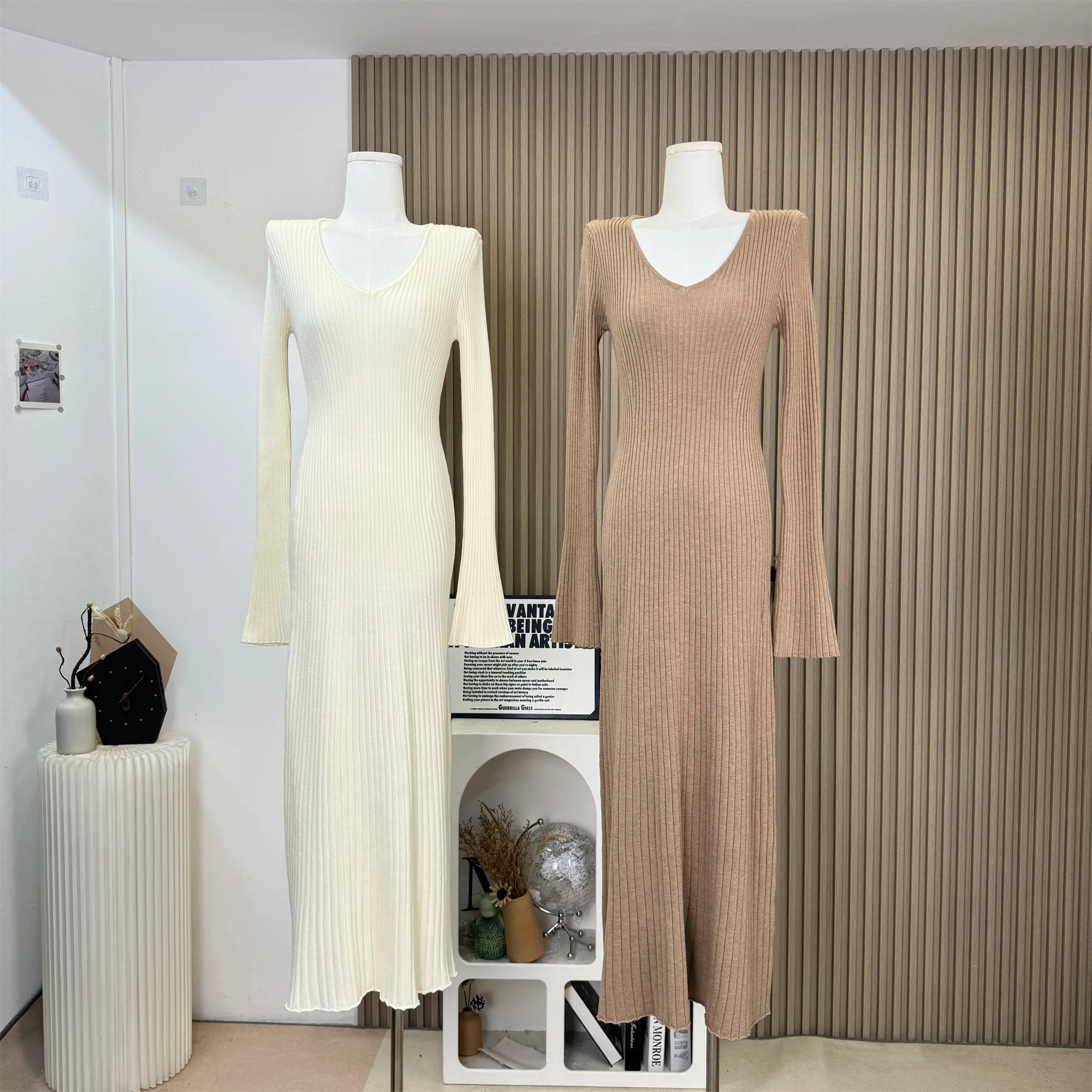 

Женский однотонный свитер, шерстяное платье, пуловер с v-образным вырезом, трикотаж, осень-зима, кашемировое мягкое трикотажное платье с длинными рукавами N481