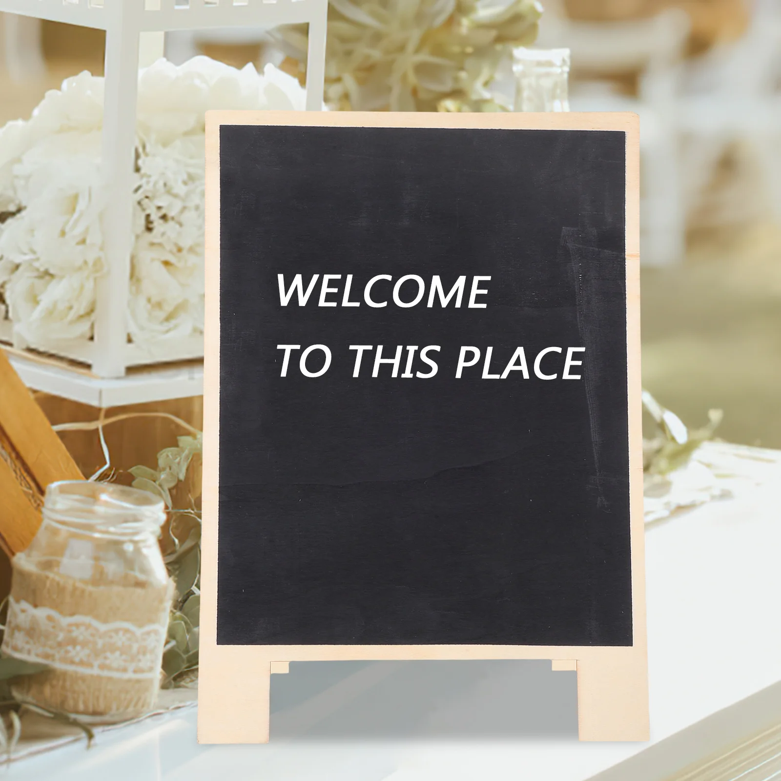 

Double-Sided Blackboard Sign Wooden Tabletop Chalkboard for Kitchen Office Home Messages Notes Buffet Menu Board
