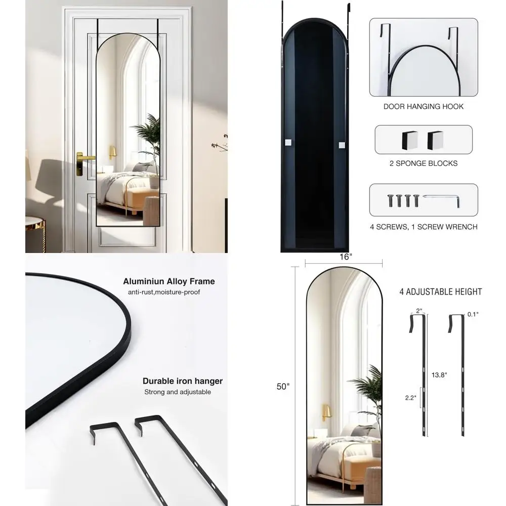 

16 Wide 50 Tall Door-Mounted Full-Length Mirror for Bedroom, Living Room, or Bathroom (Black)