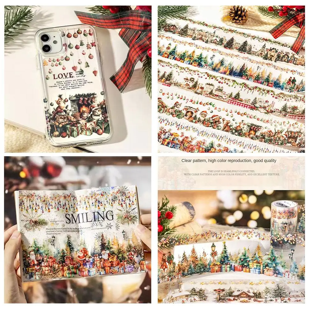 65mm * 2m/roll Christmas Eve Series PET Sticker Creative Scrapbook DIY Diary Stationery Aesthetics Sticker Masking Handmade Q1F8