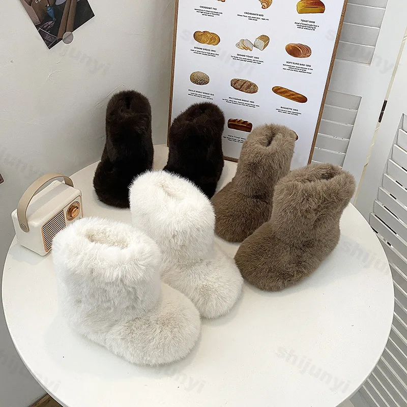 

Winter Children's Snow Boots 2025 New Warm Plush Baby Girls Boots Fashion Fluffy Kids Flat Comfortable Cold Proof Cotton Shoes