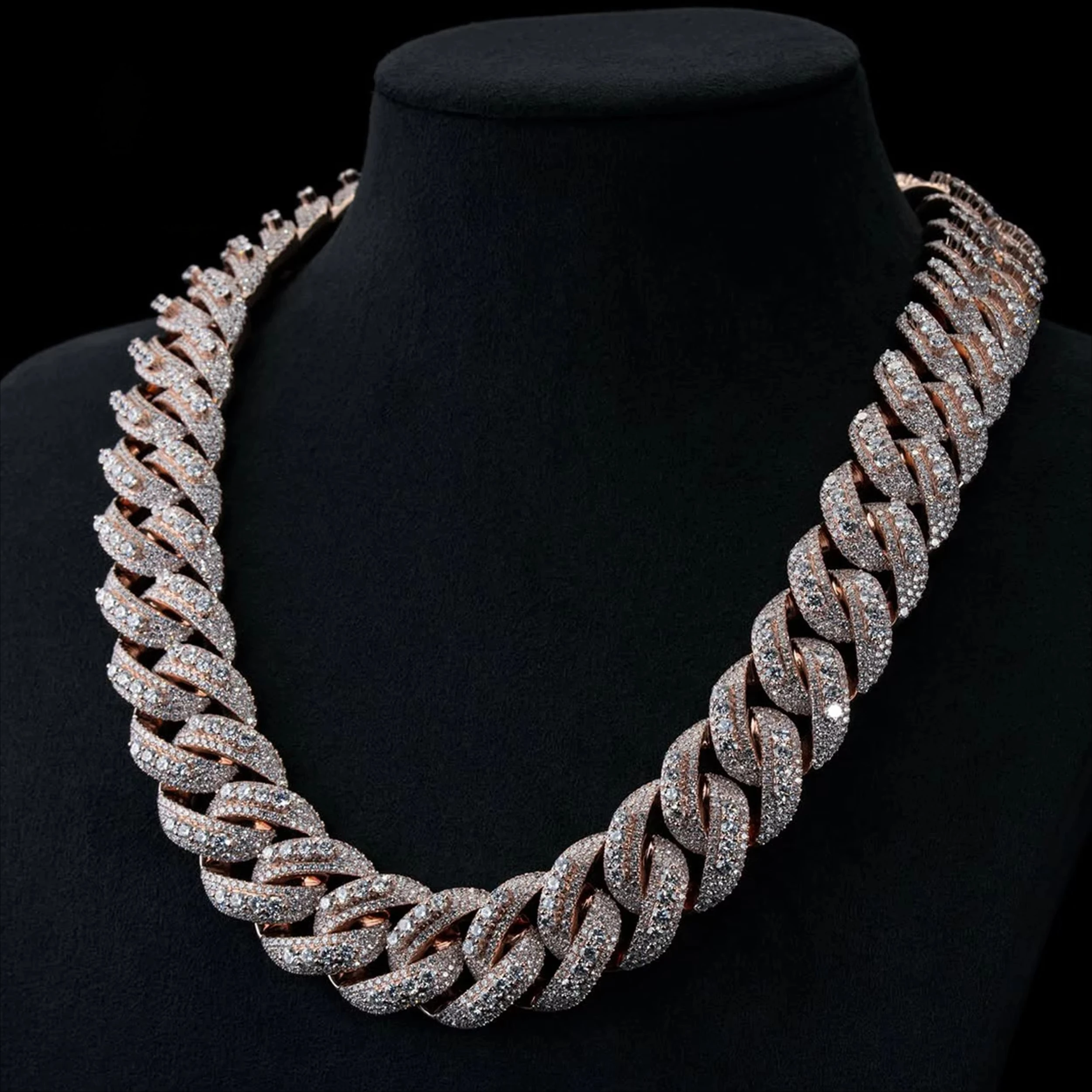 American Miami-style  Full-diamond Cuban Chain,22mm Heavy Ice Diamond Style,same Accessory As Rappers,street Fashion Vibe