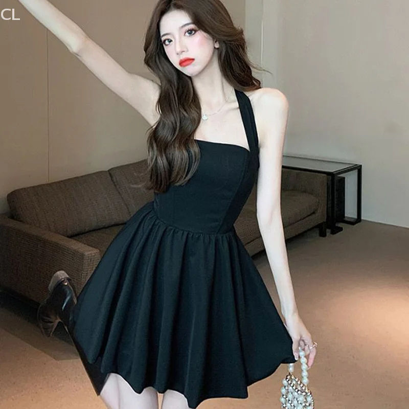 프랑스 패션 슬림 핫걸 홀터넥 멜빵 플라워 버드 드레스 여성 여름