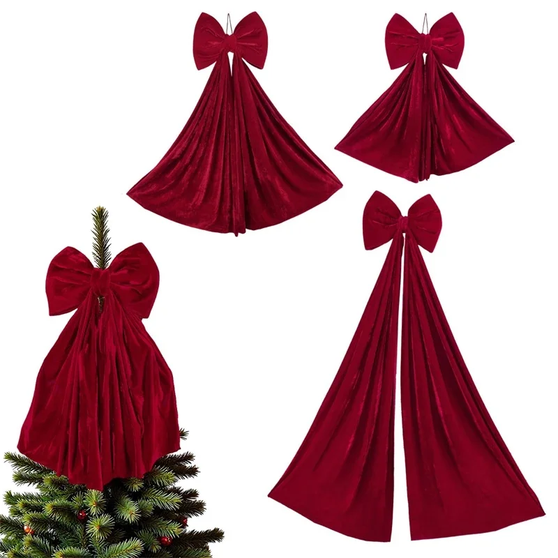 

Christmas Big Bow Ornament Party Bow Large Wine Red Velvet Long Tail Hanging Decor Christmas Scene Layout Festive Decoration New