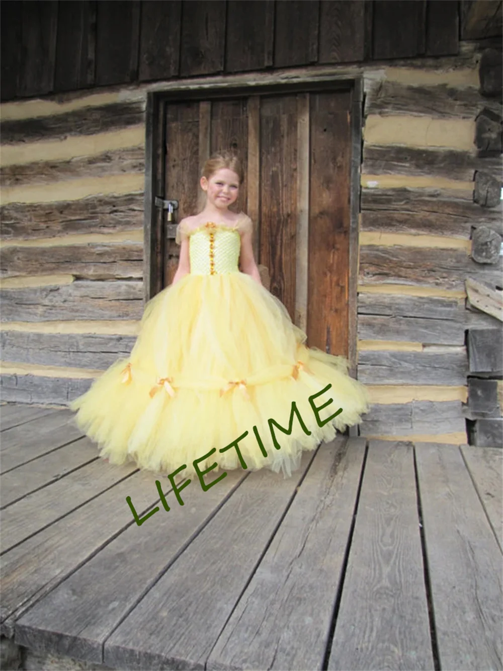 Yellow Tulle Fluffu Flower Girl Dress For Wedding Floor Length With Bow Elegant Child's First Eucharistic Birthday Party Dresses