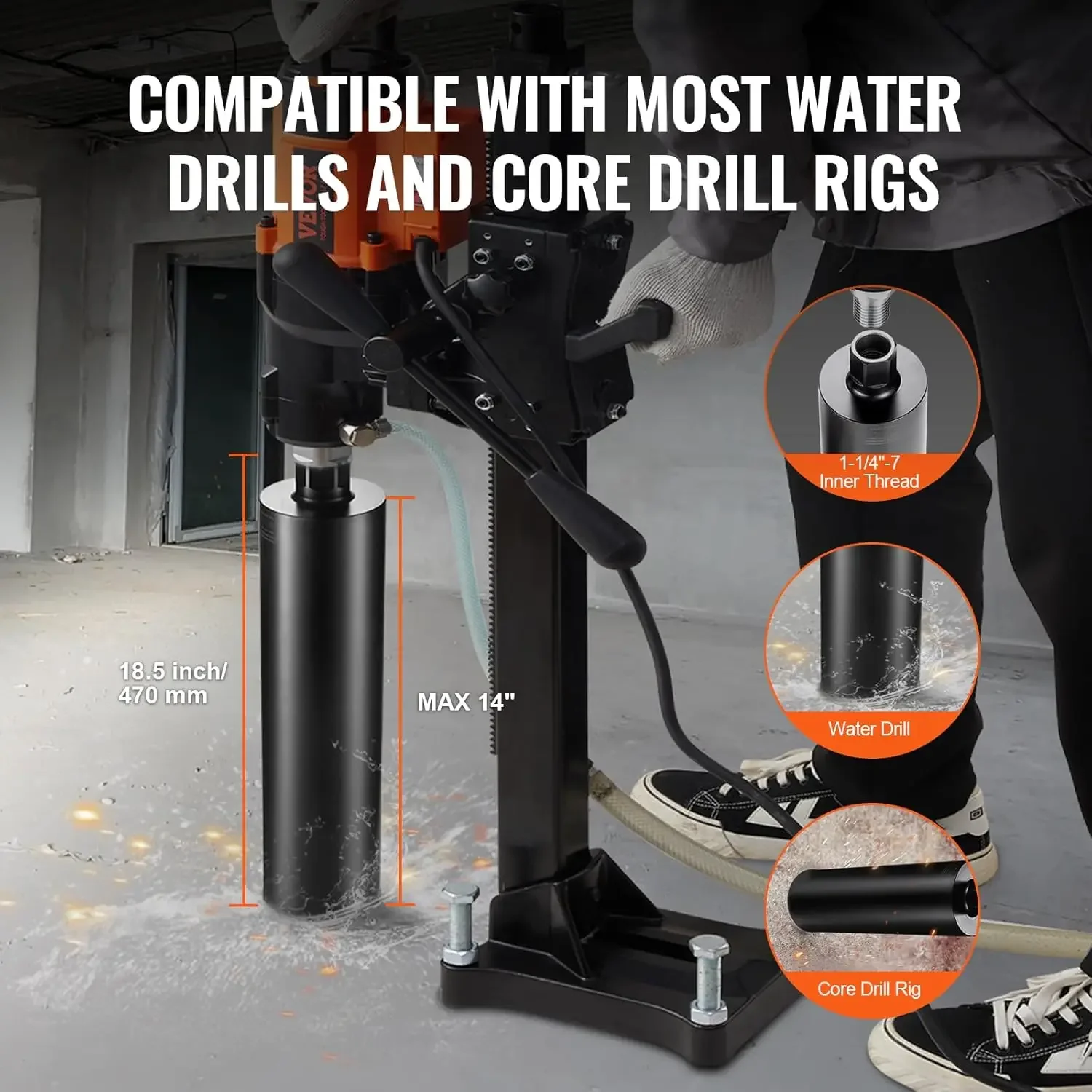 Punta da trapano per carotaggio, punte diamantate a umido da 4,25", punta per carotaggio per calcestruzzo con profondità di perforazione da 14" con lama per sega, 1-1/4"-7 interno