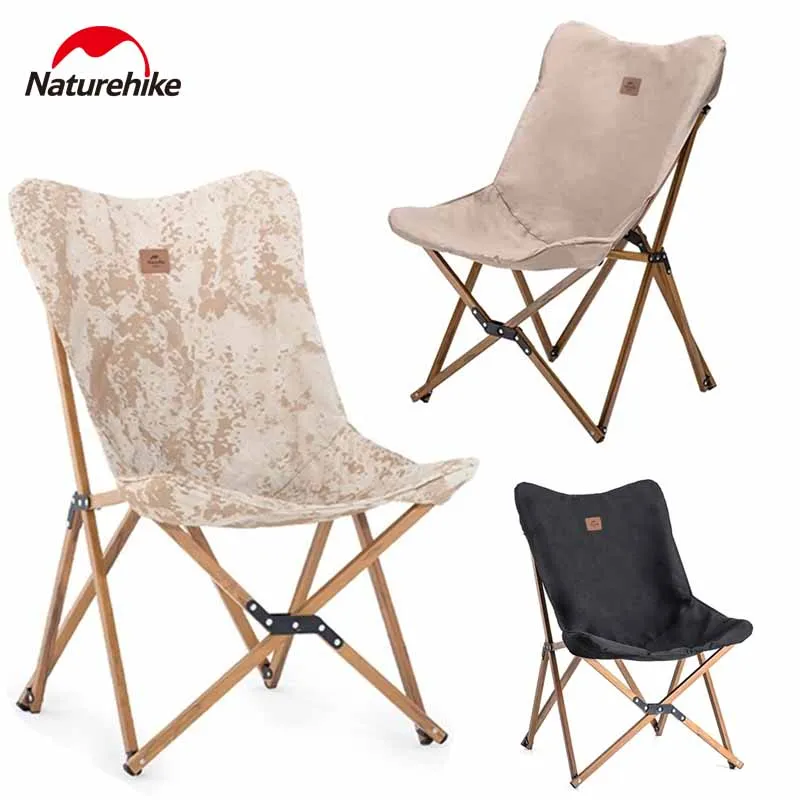 Naturehike Camping Fishing Chair Wood Grain Folding Office Break or Outdoor Beach Chair Aluminum Bracket Fishing Picnic Leisure