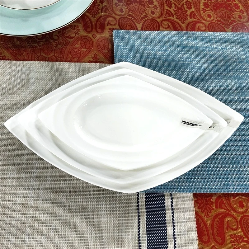 3pcs Set Rhombus Ceramic Dinner Plate Wave Pattern Porcelain Carpaccio Dish Risotto Escargot Tuna Meatball Lasagna