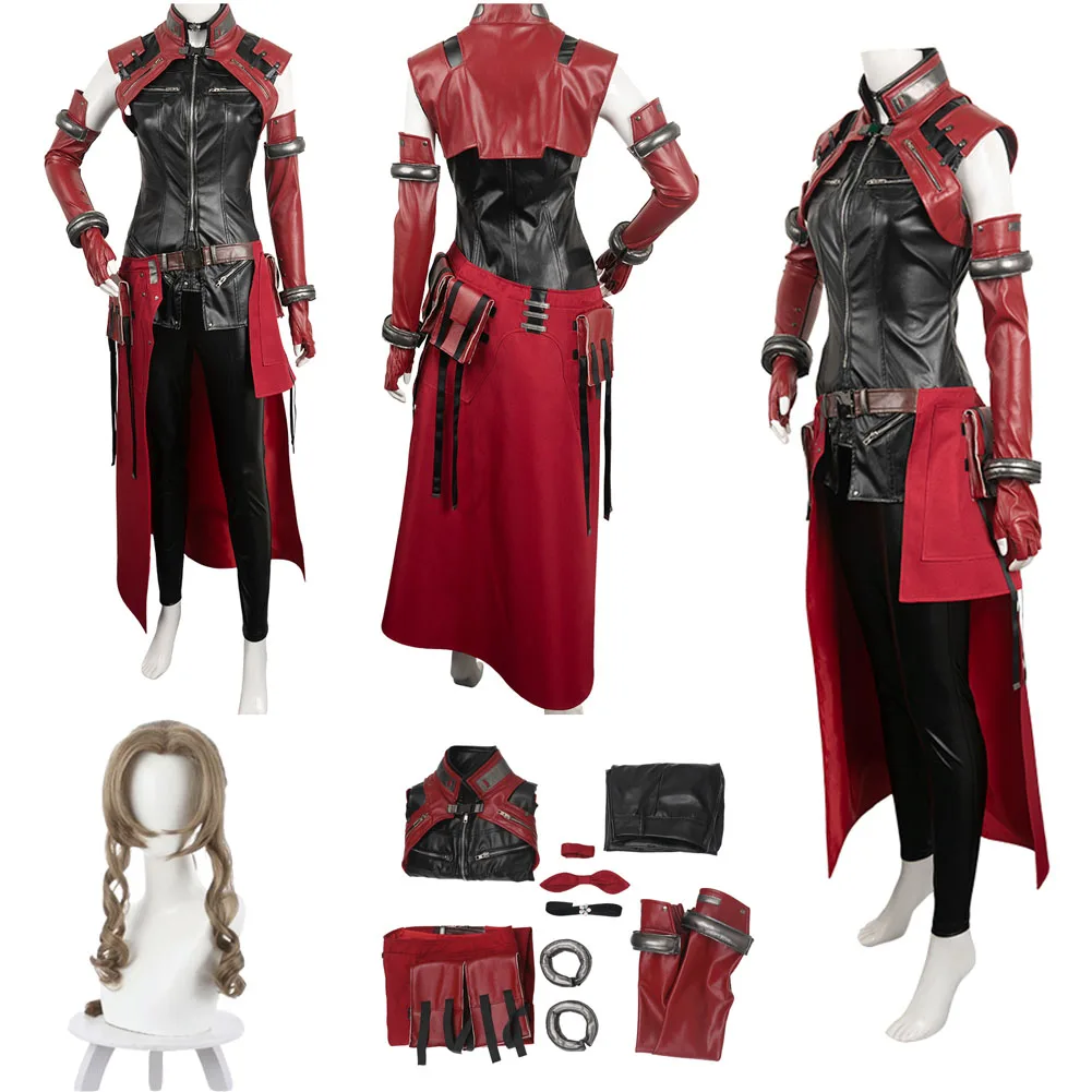 

Aerith Cosplay Costume Game Final Cos Fantasy Suit For Adult Women Female Leather Jacket Pants Outfit Halloween Carnival Clothes