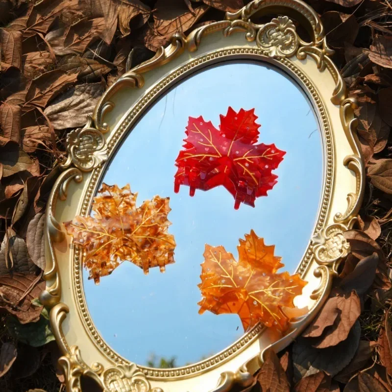

Autumn Maple Leaves Hair Claw Acetate Rhinestones Crab Hair Clips French Gentle Hairpins Hair Accessories for Women Girls