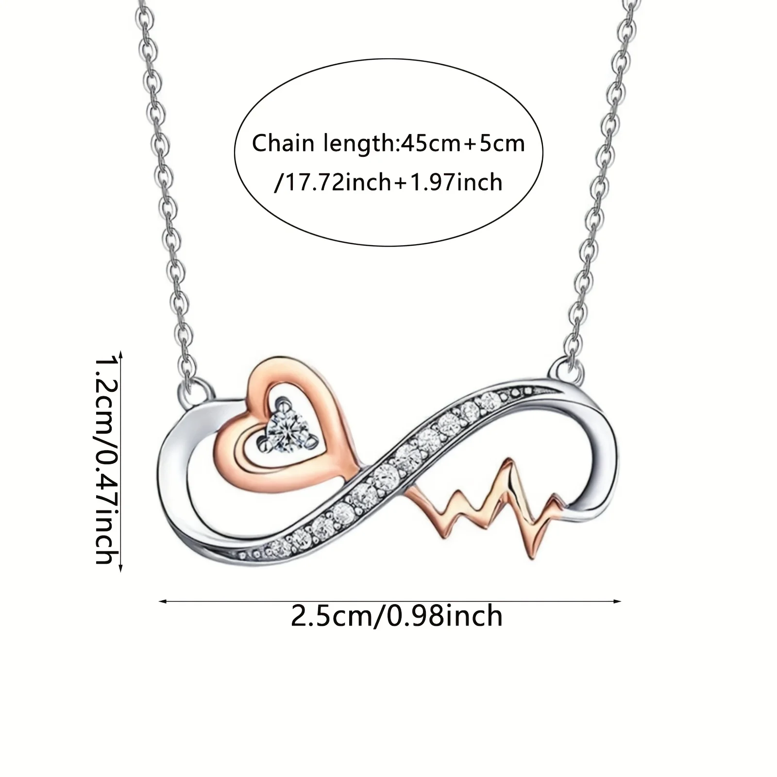 قلادة أنيقة على شكل رمز إنفينيتي ونبضات القلب مرصعة بالزركونيا، هدية عيد ميلاد وهدية تخرج لابنة #6