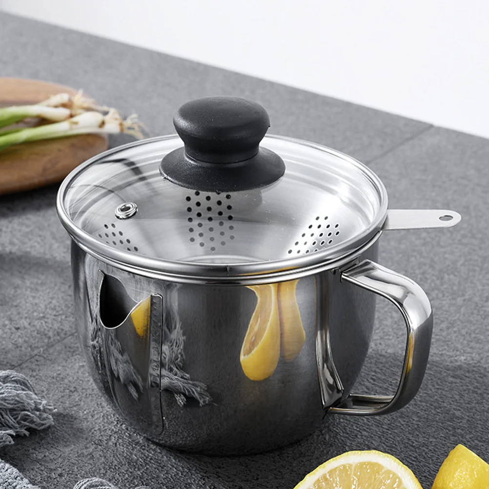 

Oil Soup Strainer Bowl Stainless Steel Large Capacity Lid Sieve Grease Filter Kitchen Tool Soup Grease Separator