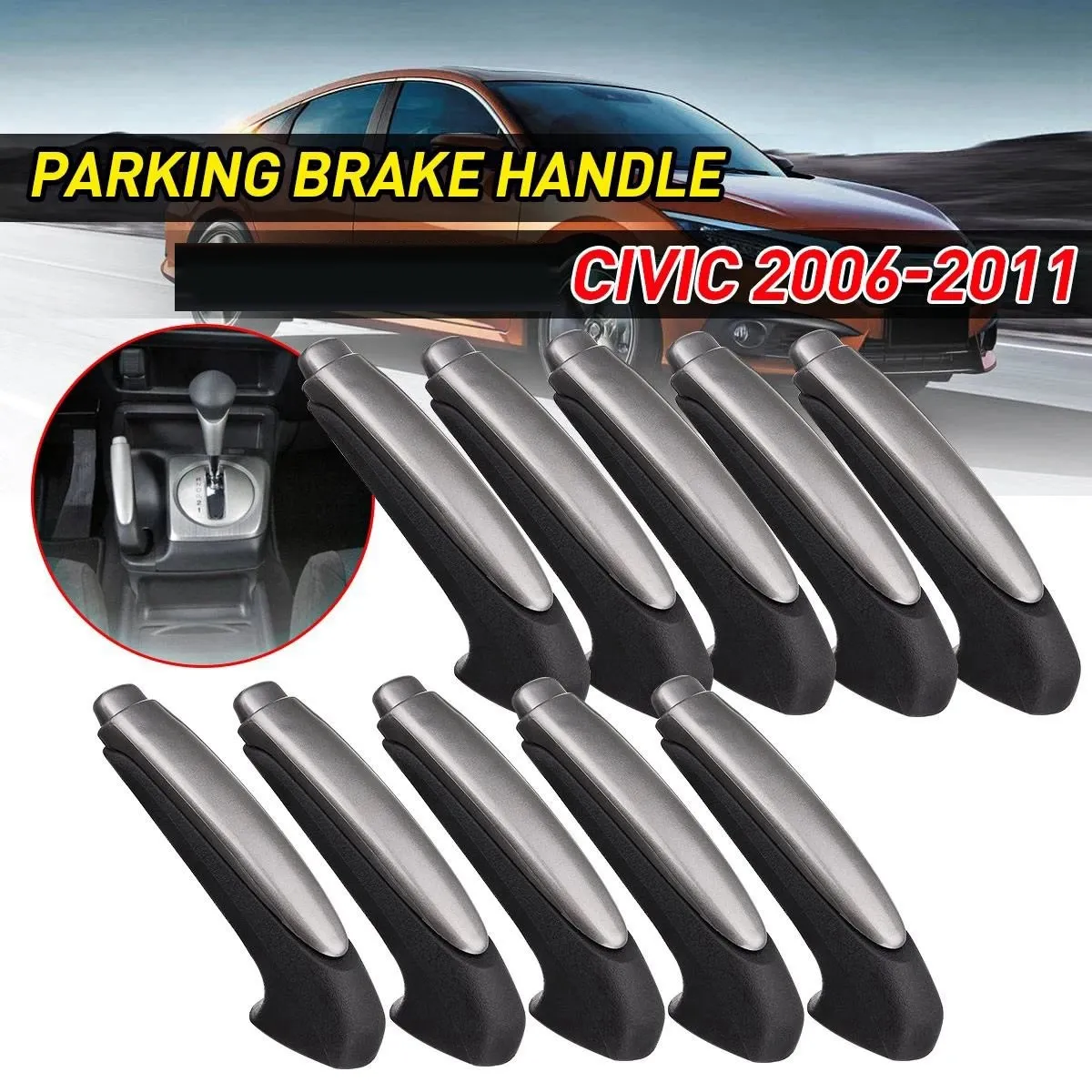 10PCS Black Emergency Car Interior Parking Hand Brake Handle Lever Grip Cover for Honda Civic 2006-2011 47115-SNA-A82ZA